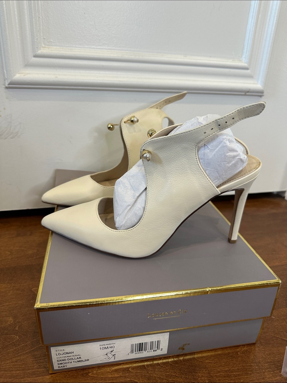 Louise et Cie Lo-Jonah sand Dollar Pointed-Toe Slingback Heels with Gold Accents - Picture 2 of 7
